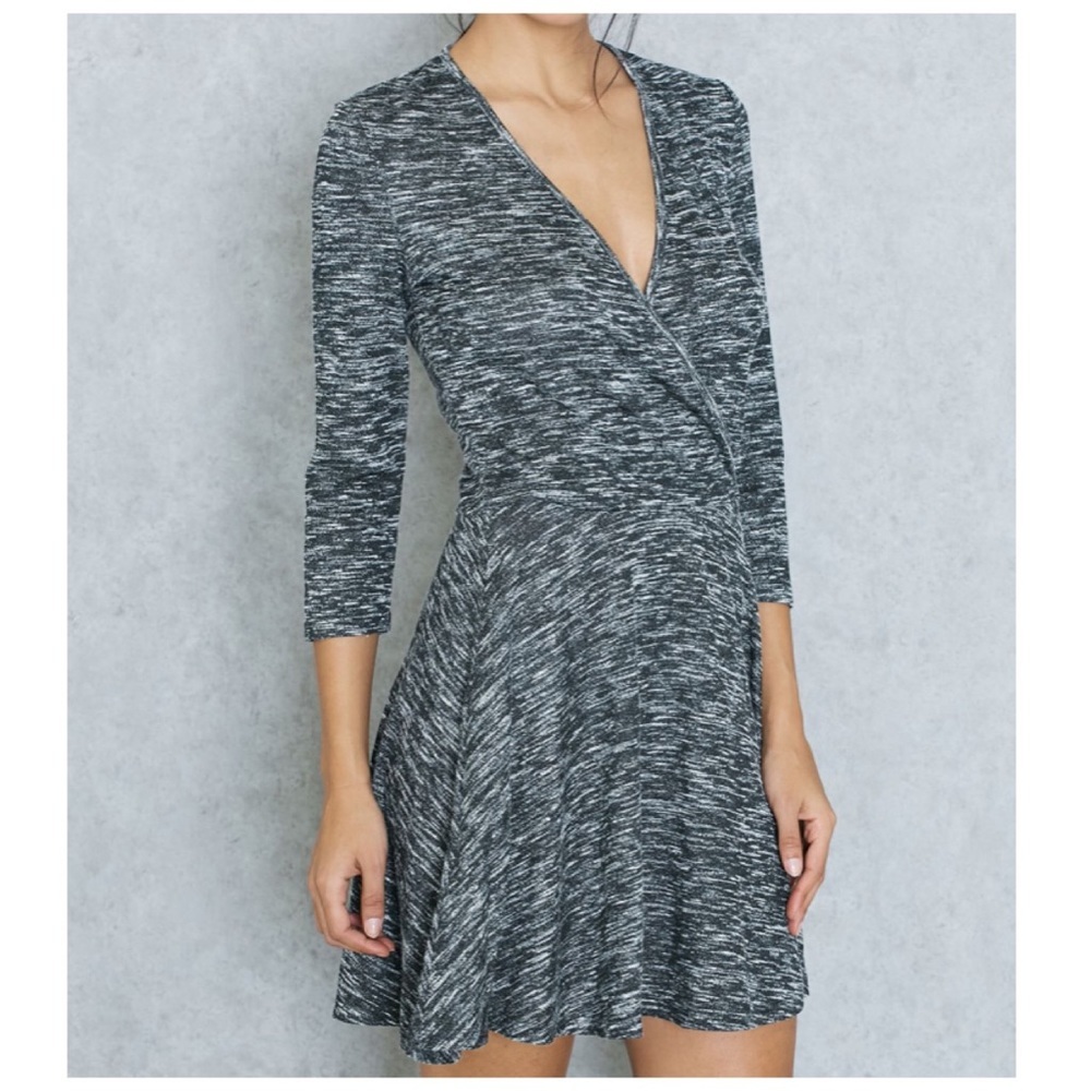 Mango Heathered Black-White Wrap Fit & Flare Dress